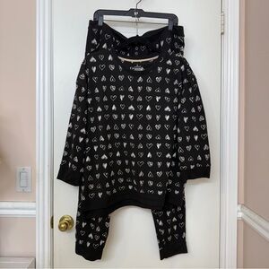 Cuddl Duds Women's Pajama Lounge 2-Pc Set Soft Cozy Black Heart Pattern Size XL
